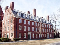 Massachusetts Hall, built between 1718 and 1720, the oldest building at Harvard University, the first U.S. university, founded in 1636
