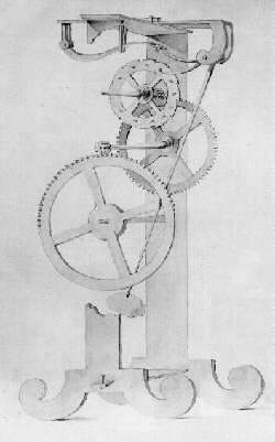 The earliest known pendulum clock design, conceived by Galileo Galilei