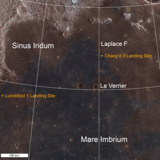 LRO image of the landing site, which is close to the transition between light and dark maria