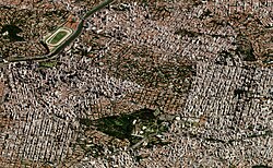 Urban fabric in São Paulo, the largest city in Brazil: side by side, vertical areas and low houses.