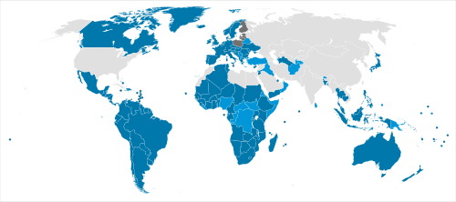Party states to the Ottawa Treaty as of 2026 Signed and ratified Acceded or succeeded Withdrawn