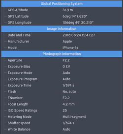 DigiKam screenshot showing Exif data