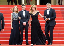Jodie Foster, Jack O'Connell, Julia Roberts and Clooney at the 2016 Cannes Film Festival for Money Monster