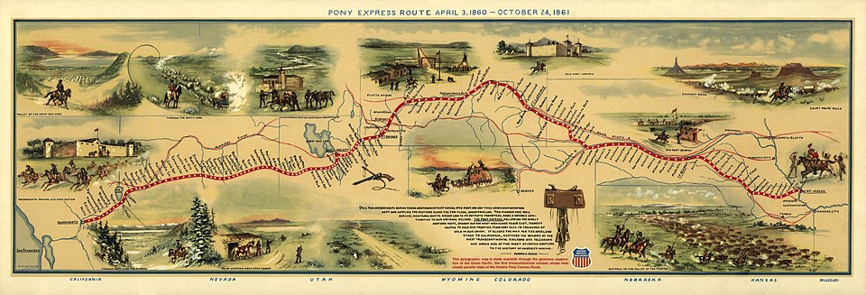 Map of the Pony Express Route in 1860by William Henry Jackson ~ courtesy the Library of Congress