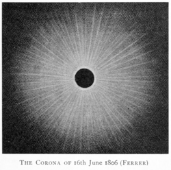 Corona sketched by José Joaquín de Ferrer during the solar eclipse of June 16, 1806 in Kinderhook, New York.