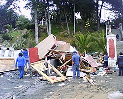 Kiosks destroyed by the tsunami in Pichilemu.