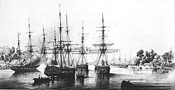 Abel Aubert du Petit-Thouars taking over Tahiti on 9 September 1842