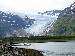 Engabreen Glacier in Norway extended to within 7 m (23 ft) above sea level in 2014, the lowest altitude of any glacier in Europe outside Svalbard. During the 20th century it reached the water.