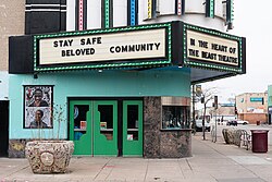 Marquee of the In the Heart of the Beast Theatre in Minneapolis, Minnesota, during the COVID-19 pandemic