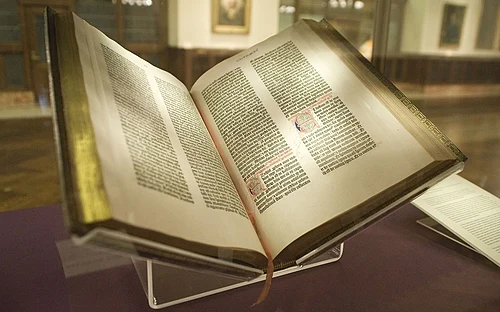 The Gutenberg Bible, published in the mid-15th century, was one of the first books to be printed using the printing press.