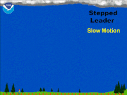 A downward leader travels towards earth, branching as it goes.