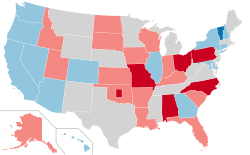 Map of retirements: Republican incumbent Democratic incumbent Republican retiring[k] Democratic retiring