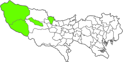 A map with Nishi-Tama District in green