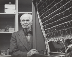 De Forest visiting Beckman Industries in Germany, 1955