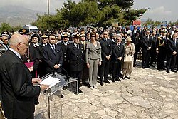The Italian President Giorgio Napolitano in Cephalonia during remembrance ceremonies in honour of the soldiers of the Massacre of the Acqui Division.