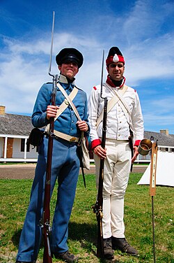 Reenactors in U.S. (left) and Mexican (right) uniforms of the period