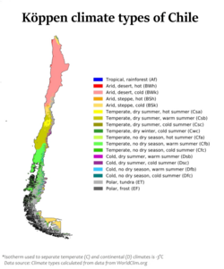 Chile map of Köppen climate classification.