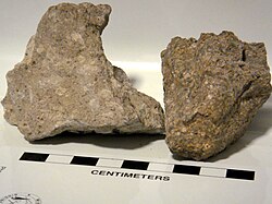 Pyroclastic rocks from the Bishop tuff; uncompressed with pumice (on left), compressed with fiamme (on right)