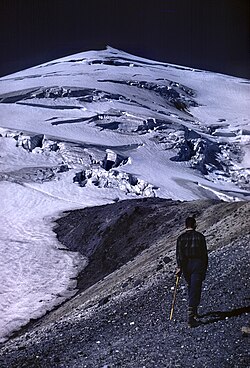 Climber approaching the north side glaciers, 1970