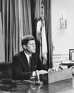 U.S. president John F. Kennedy addresses the nation on civil rights in a speech on June 11, 1963.