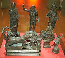 The Muri statuette group found in Muri bei Bern, representing a Gallo-Roman pantheon: Jupiter, Juno, Minerva, Naria, Artio and a lar.