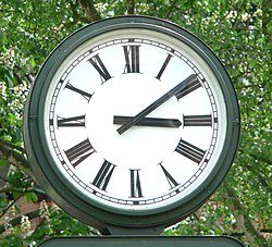 A clock face with the Roman numerals typical for clocks, in Bad Salzdetfurth, Germany