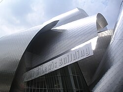 The Peter B. Lewis Building, designed by Frank Gehry, houses the Weatherhead School of Management.