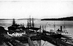 Sidewheel steamer Alaskan at the Northern Pacific Dock c. 1880