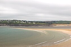 The Doom Bar sand bank extends across the River Camel estuary in Cornwall, England, UK