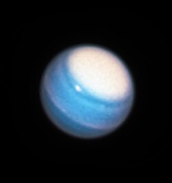 Uranus's upper atmosphere imaged by HST during the Outer Planet Atmosphere Legacy (OPAL) observing program.[100]