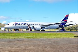 A LATAM Chile Boeing 787-9 on the apron