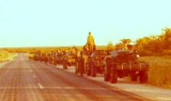 A South African military convoy in present-day Namibia in 1978