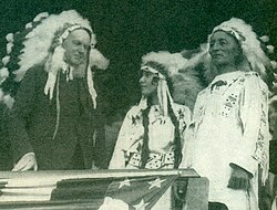 President Calvin Coolidge, Yellow Robe, and her father Chauncey Yellow Robe in 1927