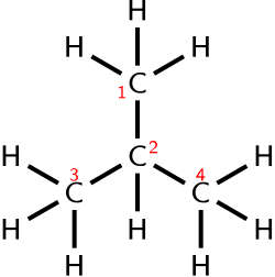 Isobutane structural formulaMolecular formula: C4H10Condensed formula: (CH3)3CH