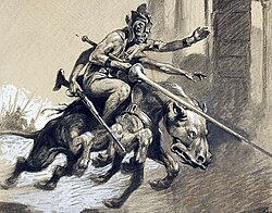 A four armed Green Martian on his thoat, as represented in the original 1920 edition of Thuvia, Maid of Mars