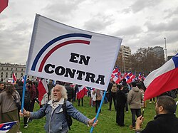 Person showing his support for the "Against" option.