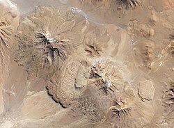 Chao dacite coulée flow-domes (left center), northern Chile, viewed from Landsat 8