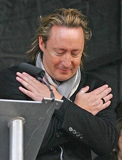 Julian Lennon (pictured at the John Lennon Peace Monument in 2010) bid successfully for the Beatles' recording notes for the song at an auction in 1996.