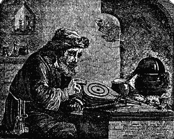 An alchemist, pictured in Charles Mackay's Extraordinary Popular Delusions and the Madness of Crowds