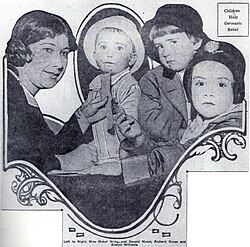 Nixon (second from right) makes his newspaper debut in 1916, contributing five cents to a fund for World War I orphans; his brother Donald is to his right.