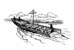 Most Missourians traveled longer distances by water, and large cargo was transported by bateaux (shown above).