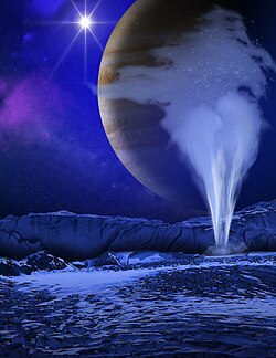 Cryogeyser erupting on Jupiter's moon Europa (artist concept)[63]