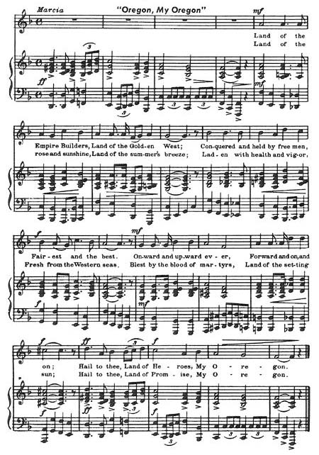 Sheet music for the song "Oregon, My Oregon"