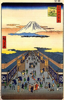 Mitsukoshi stores in Nihonbashi, by Hiroshige, c. 1836