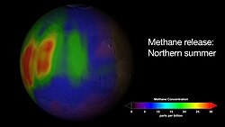 Visualisation of a methane plume found in Mars's atmosphere during the northern summer season
