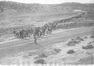 Striking workers & family marching during the Colorado coal strike on November 3, 1927