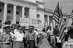 A rally against school integration in Little Rock, Arkansas, 1959