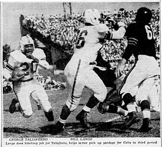 Colts halfback George Taliaferro runs the ball in the team's franchise debut, Sept. 27, 1953.