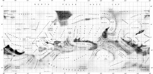 Mars albedo features after the 1958 official list of names, but before the 1972 observations of Mariner 9.