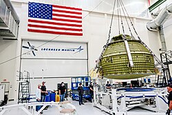 The Orion spacecraft for Artemis III under construction in February 2022